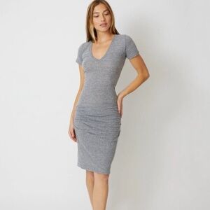 Monrow V Neck Cotton Ruched Dress Made in USA M